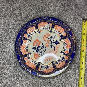 Daher Decorated Ware Vtg 1971 Made in England Tin Bowl Server Blue Pink Gold